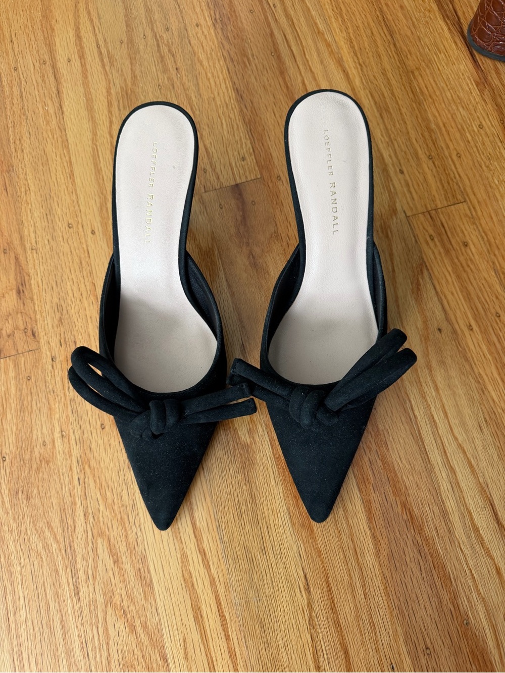 Loeffler Randall Black Suede Pointed-Toe Knot Mule Heels
